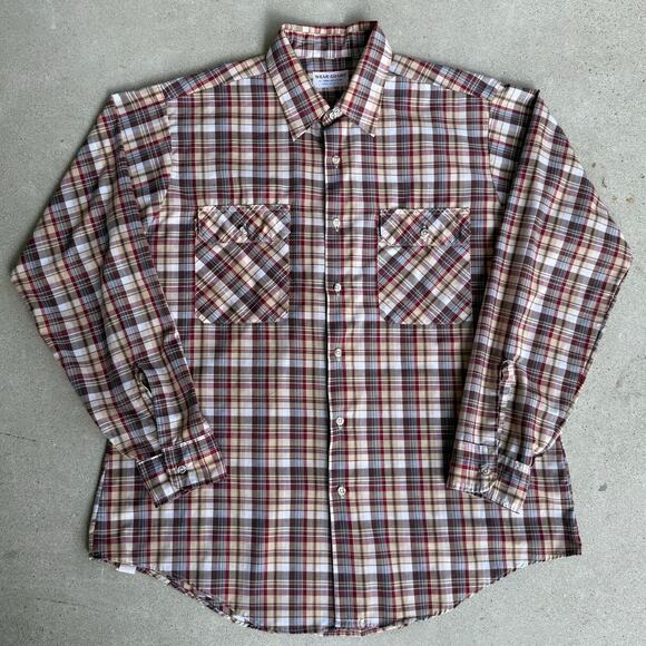 Vintage Western Plaid Work Shirt Wear-Guard Van Heusen 80s USA Made PC-207 XL - Picture 1 of 8